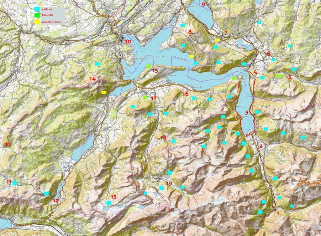 Озеро Люцерн Карта достопримечательностей