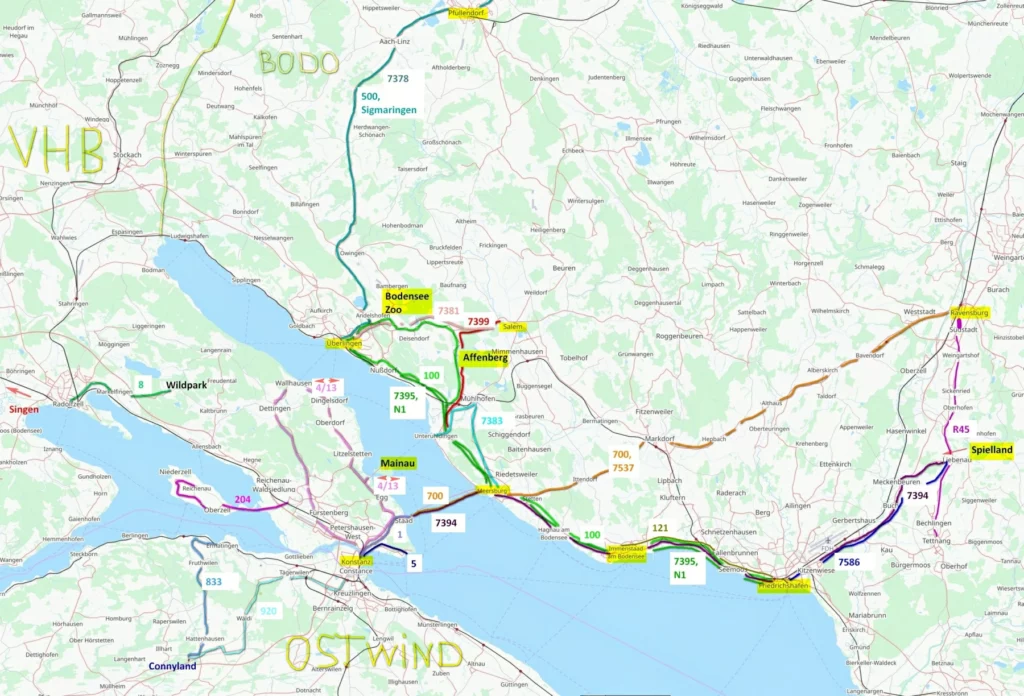 Карта основных автобусных маршрутов на Боденском озере